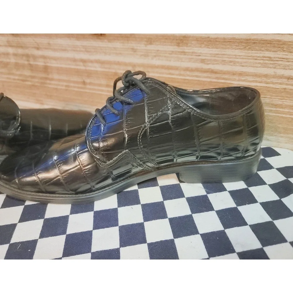 Alex Six Men's‎ Black Crocodile Embossed Lace Up Dress Shoes Size 11.5 M